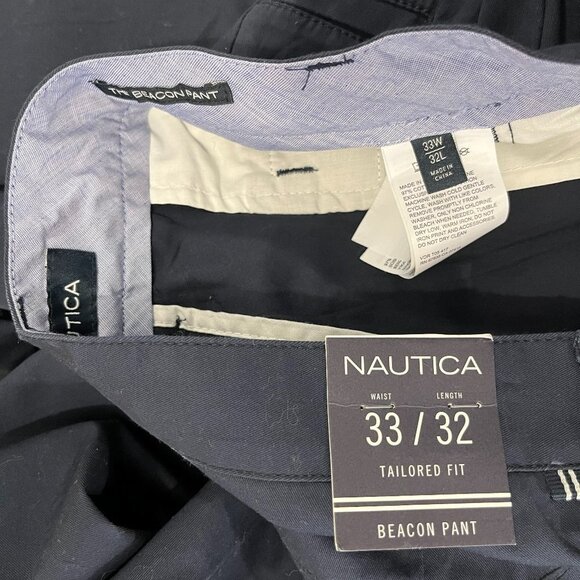NAUTICA Men's Navy Tailored Fit Beacon Pant Khakis - Size 33W x 31L - NWT - Picture 6 of 6